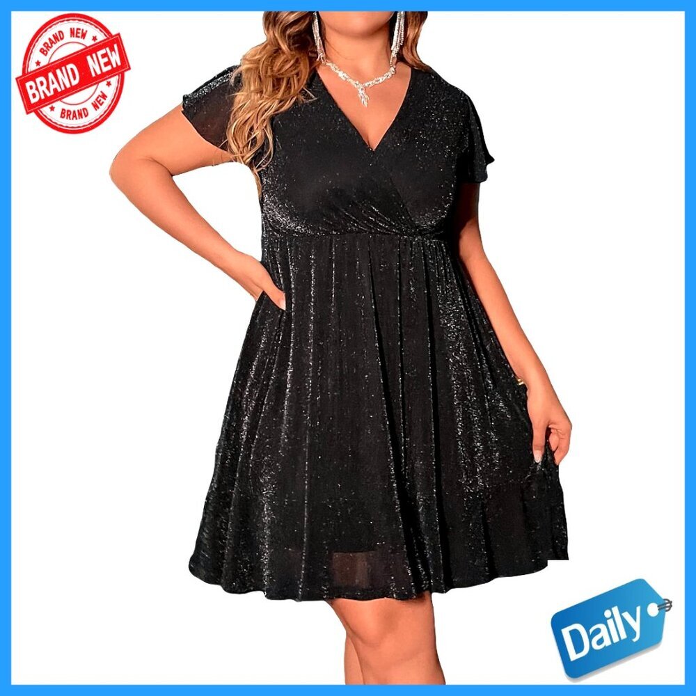 Glitter Wrap V Neck A Line Party Dress Plus Size Elegant Evening Wear
